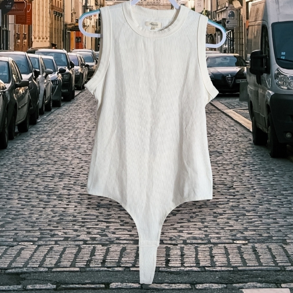 NWT Madewell Cream Ribbed Tank Top Body Suit - Picture 3 of 11